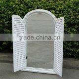 French Shabby Chic Antique Vintage Style White Wall Mirror With Shutters thumbnail-1
