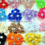 Handmade Satin Flower With Rhinestone Center for Kids Hair Accessories thumbnail-1