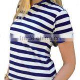 Stripe Women's Polo Hot Sale Blue White Stripe Polo Shirt thumbnail-1