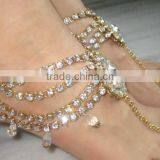 PAYAL Anklets Pair CRYSTAL GOLD , WITH TOE RING , BAREFOOT SANDAL thumbnail-4