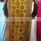 Narrow Stole Yellow Hand Embroidered PHULKARI GEORGETTE DUPATTA SHAWL Stole thumbnail-1