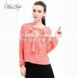 Long Sleeve Latest Blouse Styles V-neck White Women Latest Blouse Styles