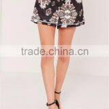 Custom Full Print Women Satin Wide Leg Boxer Shorts Floral Print Tailored Shorts Black thumbnail-6