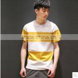Summer Japanese Men Round Collar Stripe Leisure T-shirt Color Stitching Loose Cotton With Short Sleeves thumbnail-3