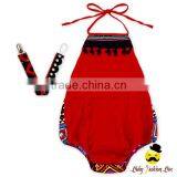 Summer Kids Gray Cotton Halter Blank Bodysuit Infant Newborn Baby Girl Vintage Romper Matching Pacifier Clips Gift Set thumbnail-2