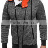 Men's Dark Grey and Orange Contast Color Zipper Details Hoodies thumbnail-2