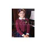 Customized Dark Red Cotton School Uniforms Cardigan Sweater for Winter