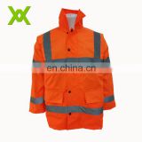 2017 Factory Supply High Visibility fluorescent orange Reflective Safety Raincoat with reflective strips