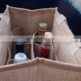 Durable burlap jute 6 slot divided built wine bottle tote carrier bag