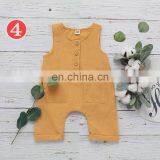 Summer Toddler Baby Boys Overalls Rompers INS Linen Cotton Round Collar Sleeveless Blank Jumpsuit Kids Bodysuit Baby Rompers thumbnail-6