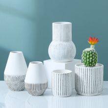 Tall High Quality White Simple Stripe Artificial Flowers Ceramic Vase Artware For Wedding Decoration thumbnail-3