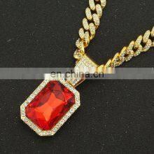 13mm Chain Pave Setting Ruby Crystal Hip Hop Diamond Cuban Link Chain Necklace thumbnail-4