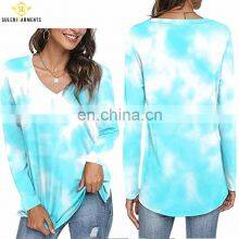 95% Cotton 5% Spandex Hot New Women T Shirts Long Sleeve Colorful Loose Casual Tie Dye T Shirts thumbnail-5