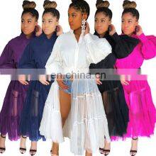 (Belt Not Included) Customized New Women's Fashion Big Size Nightclub Mesh Translucent Stitching Long Sleeve Dress thumbnail-2