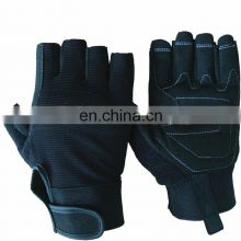 Black Half Finger Synthetic Leather Palm Padded Shock Absorbing Mountain Bike Gloves