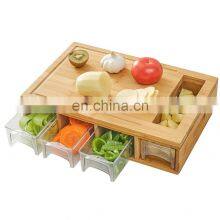 Free Sample Large Bamboo Cutting Board With Drawers And 4 Container Tray, Juice Grooves Fruit & Vegetable Tools thumbnail-2