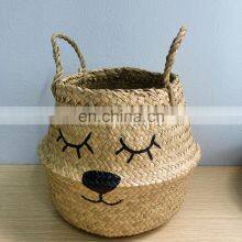 Sleepy Bear Set Seagrass Belly Basket Plant Holder Storage Basket Decor Home High Quality thumbnail-4