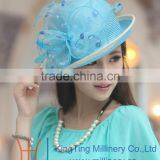 Womens Fancy Straw Hats Elegant Church Hat With Organza Flowers Trimming Onside thumbnail-1