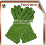 OEM/ODM YIWU Long Green Winter Goatskin Plain Style Lined Winter Leather Gloves For Women