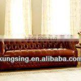 Living Room Classic Red Leather Chesterfield Sectional Sofa
