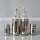 Set 5 Shining Stainless Steel Coated Glass Cruet With Metal Rack thumbnail-1