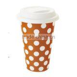 Porcelain Double Wall Thermal Coffee Tumbler With Polka Dots thumbnail-1