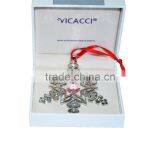 14K Gold Plated Metal Xmas Star Shape Snowflake Ornament With Pink Crystals From Swarovski thumbnail-2