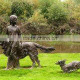 Bronze Boy Play With Dog Statue