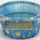 HEAVY BLUE WASH ROUND HAPPY EASTER BAMBOO CHIP BASKET thumbnail-1