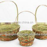 S/3 ORANGE WASH ROUND BAMBOO CHIP BASKET W/HANDLE thumbnail-1