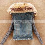 2016 Women Winter Removable Denim Parka Coat Wholesale Denim Jacket With Raccoon Fur Collar thumbnail-2