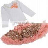 Long Sleeve Flower Sequin Fluffy Pettiskirt for Girls- Embroidered Costume With Belt-- Stage Wear thumbnail-5