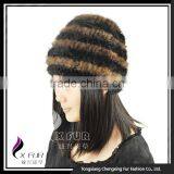 CX-C-36F Cheap Fur Hat Striped Knitted Women Mink Fur Hats thumbnail-1