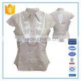 Women European Style Pleats And Embroidery Blouse Formal Shirts thumbnail-1
