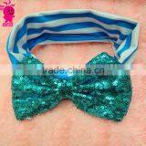Fashion Sequin Bow Headwrap Baby Top Knot Headband Big Spark Bows With Striped Headbands for Girl Hair Accessories thumbnail-1
