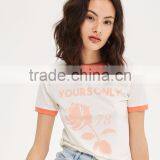 MGOO Custom Slim Fit Women's T Shirt With Contrast Binding Screen Print Rose Pattern T-shirt Wholesale China thumbnail-3