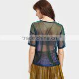 Women Casual Blouses Summer Sexy Ladies Tops Short Sleeve Mesh Top thumbnail-4