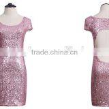 Customize Summer Short Sleeve Women Fashion Dress Backless Sexy Dress Bodycon Dress Sequins Design thumbnail-4