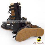 Kids Summer Plain Black PU Fringe Gladiator Boots With Zipper Little Girl Flattie Snadals Shoes thumbnail-3