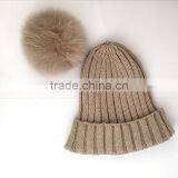 Myfur Wholesale Beanie Knit Hats With Fox Fur Pom Poms Wool Winter Hats thumbnail-3