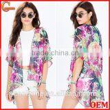 Open Front Lush Botanical Prints Kimono Women With Extended Back Hem thumbnail-1