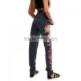 High Waist Jeans Embroidered Floral Sex Trousers Women Formal Shirt Trousers for Girls thumbnail-3