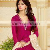 Amazing Deep Pink Color Long Straight Cut Bottom Net Border Designer Semi Stitch Salwar Kameez thumbnail-1