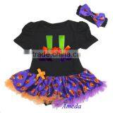 Halloween Baby Witch Legs Pumpkin Pettiskirt Bodysuit and Headband