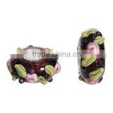 Custom Round Silver Tone Core Flower Leaves Purple European Style Large Hole Lampwork Glass Beads thumbnail-3