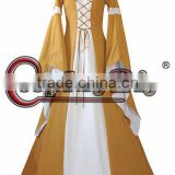 Custom Made Yellow White Long Trumpet Sleeve Costume Ball Grown Gothic Medieval Victorian Dress