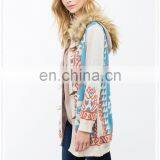 Glamour Women Clothes Geo Printed Fur Trim Sweater Cardigan With Fur Trimmed Hoodie thumbnail-6