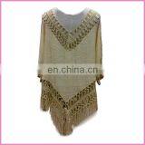 Guangzhou 2015 Casual Gypsy Style Hollow Poncho Blouse and Shirt With Long Tassel thumbnail-4