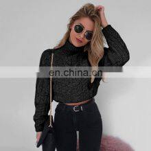 Winter Fashion Women Casual Turtleneck Pure Color Knitted Crop Top Sweater thumbnail-4