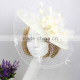 Fashionalbe Design Lace Cover Sinamay With Veil Fascinator Church Hat thumbnail-2